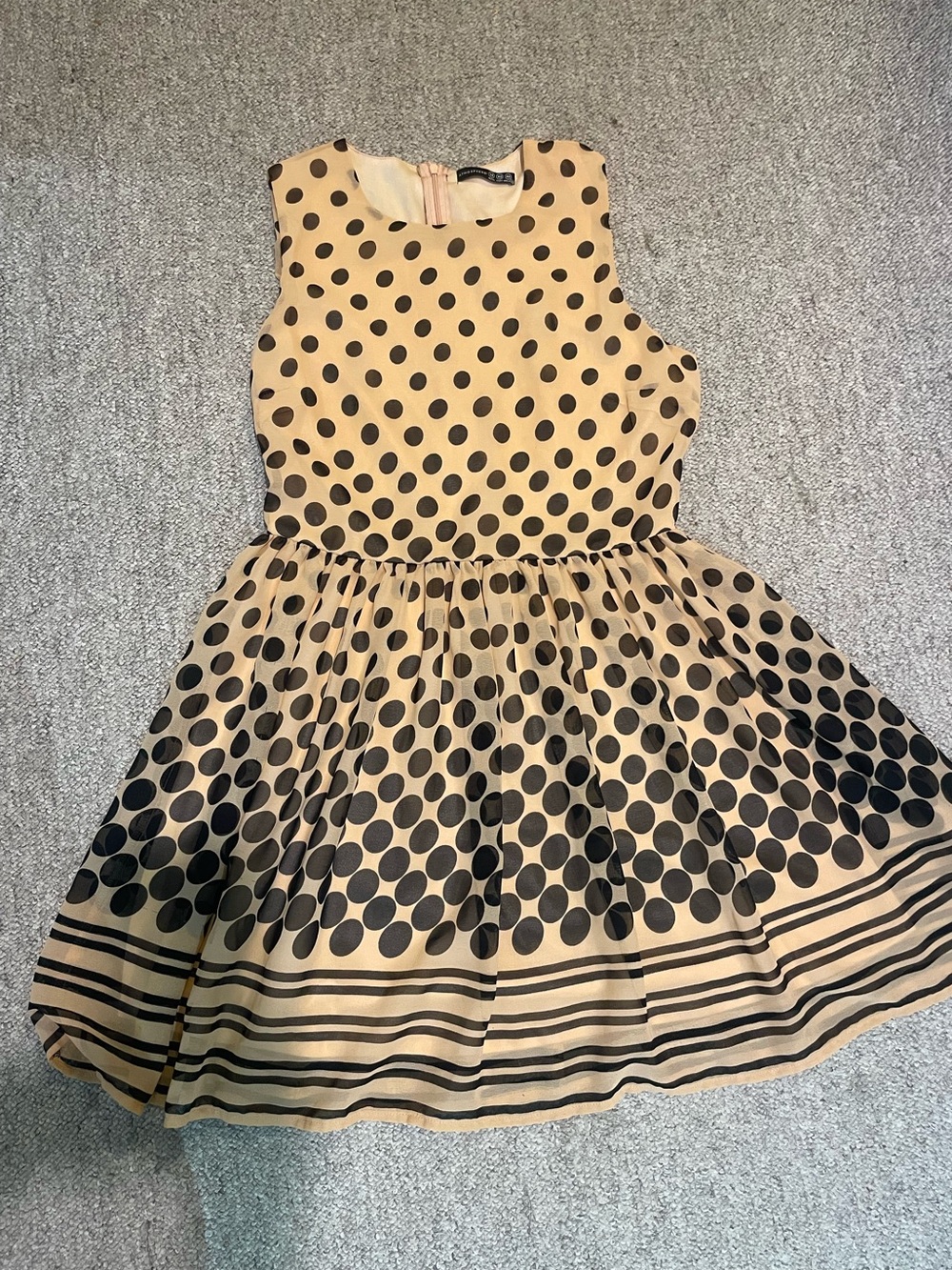 Atmosphere 
Girls Beige/peach Polka black Dot Sleeveless Party Dress